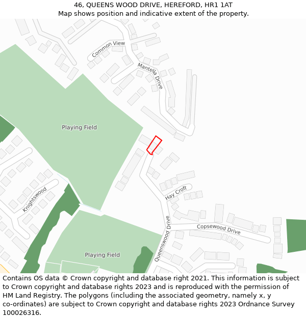 46, QUEENS WOOD DRIVE, HEREFORD, HR1 1AT: Location map and indicative extent of plot