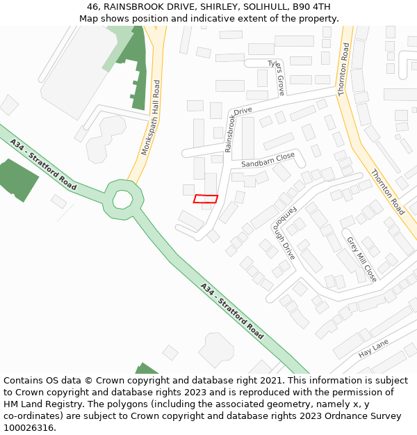 46, RAINSBROOK DRIVE, SHIRLEY, SOLIHULL, B90 4TH: Location map and indicative extent of plot