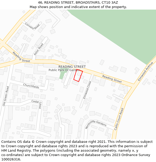 46, READING STREET, BROADSTAIRS, CT10 3AZ: Location map and indicative extent of plot