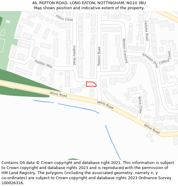 46, REPTON ROAD, LONG EATON, NOTTINGHAM, NG10 3BU: Location map and indicative extent of plot