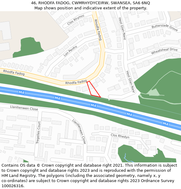 46, RHODFA FADOG, CWMRHYDYCEIRW, SWANSEA, SA6 6NQ: Location map and indicative extent of plot