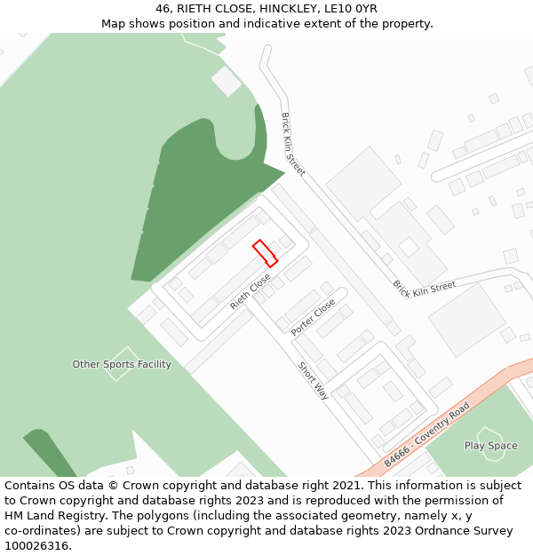 46, RIETH CLOSE, HINCKLEY, LE10 0YR: Location map and indicative extent of plot