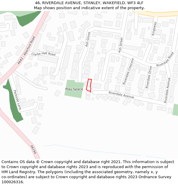 46, RIVERDALE AVENUE, STANLEY, WAKEFIELD, WF3 4LF: Location map and indicative extent of plot