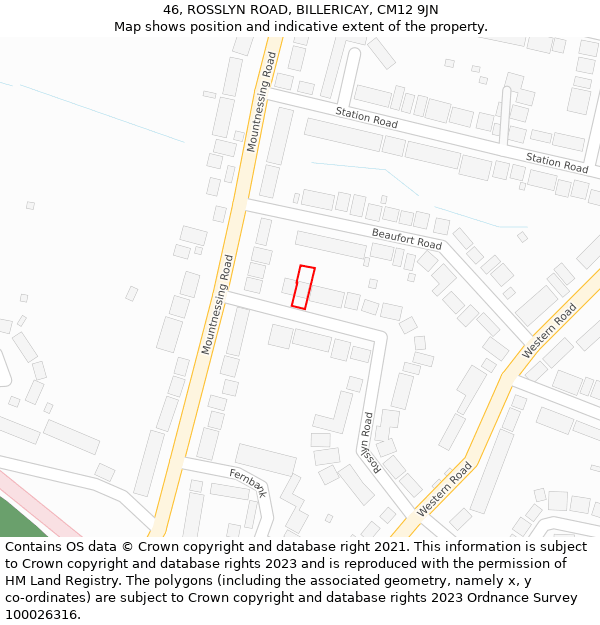 46, ROSSLYN ROAD, BILLERICAY, CM12 9JN: Location map and indicative extent of plot