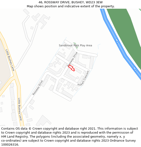 46, ROSSWAY DRIVE, BUSHEY, WD23 3EW: Location map and indicative extent of plot