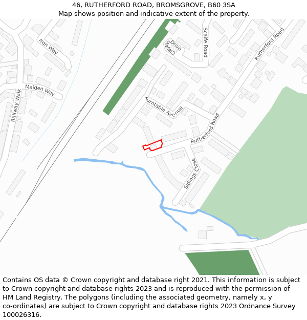 46, RUTHERFORD ROAD, BROMSGROVE, B60 3SA: Location map and indicative extent of plot