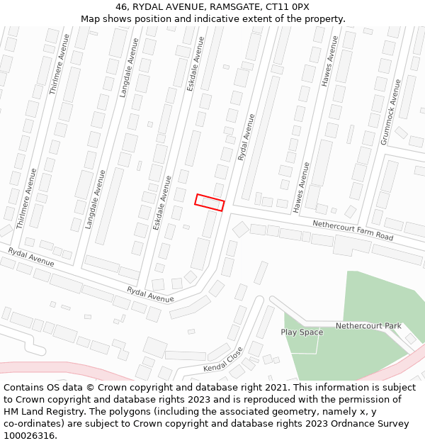 46, RYDAL AVENUE, RAMSGATE, CT11 0PX: Location map and indicative extent of plot