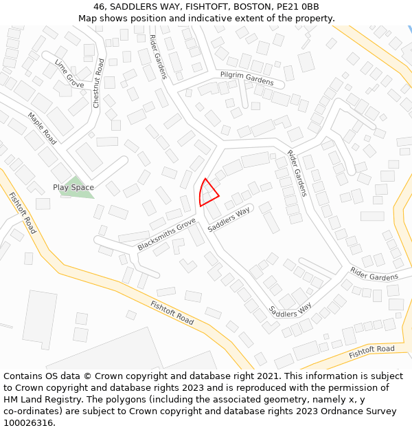 46, SADDLERS WAY, FISHTOFT, BOSTON, PE21 0BB: Location map and indicative extent of plot