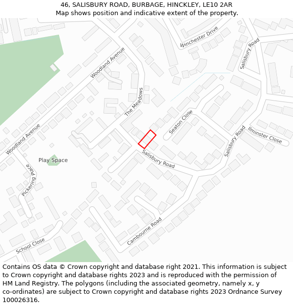 46, SALISBURY ROAD, BURBAGE, HINCKLEY, LE10 2AR: Location map and indicative extent of plot