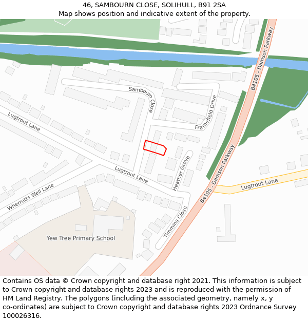 46, SAMBOURN CLOSE, SOLIHULL, B91 2SA: Location map and indicative extent of plot