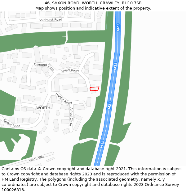 46, SAXON ROAD, WORTH, CRAWLEY, RH10 7SB: Location map and indicative extent of plot
