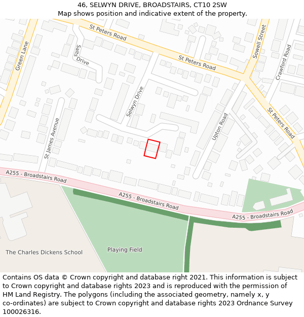 46, SELWYN DRIVE, BROADSTAIRS, CT10 2SW: Location map and indicative extent of plot