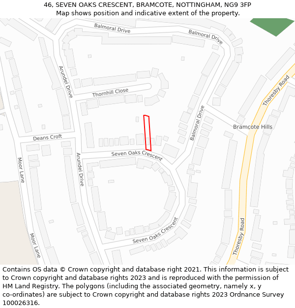 46, SEVEN OAKS CRESCENT, BRAMCOTE, NOTTINGHAM, NG9 3FP: Location map and indicative extent of plot