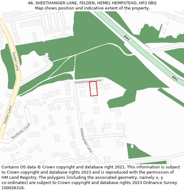 46, SHEETHANGER LANE, FELDEN, HEMEL HEMPSTEAD, HP3 0BQ: Location map and indicative extent of plot