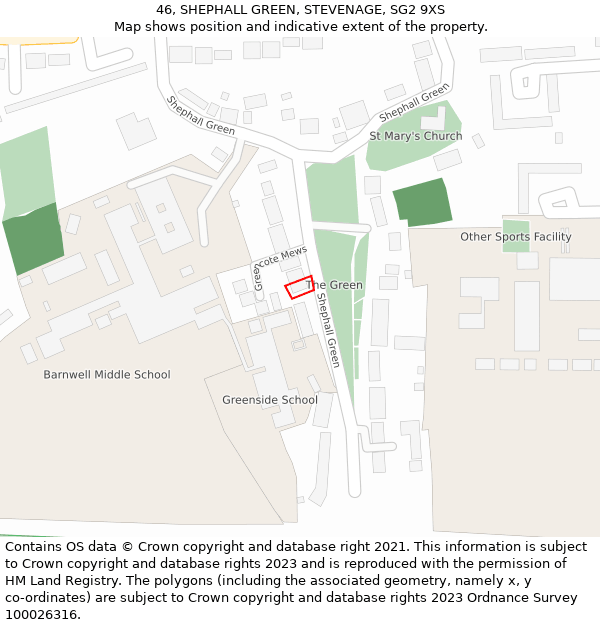 46, SHEPHALL GREEN, STEVENAGE, SG2 9XS: Location map and indicative extent of plot