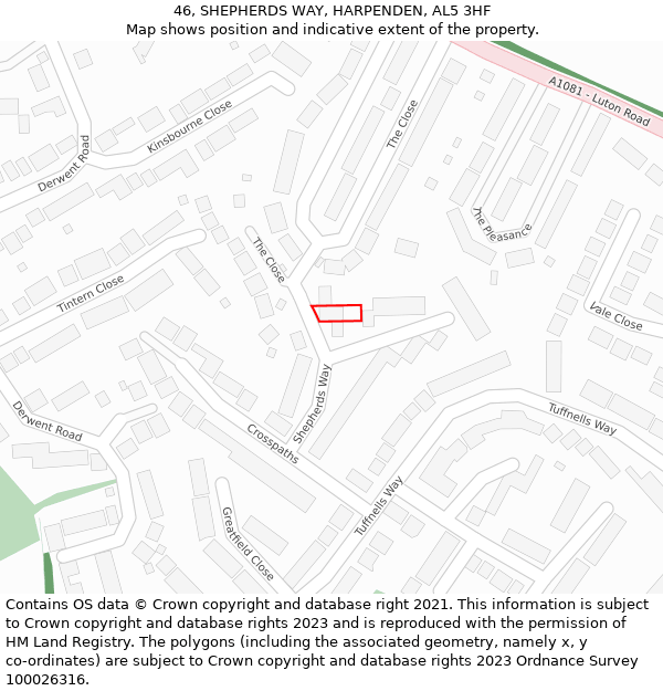 46, SHEPHERDS WAY, HARPENDEN, AL5 3HF: Location map and indicative extent of plot