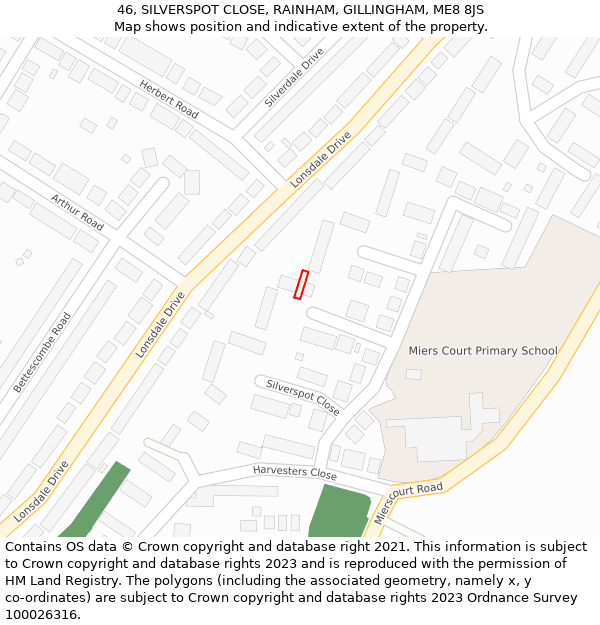 46, SILVERSPOT CLOSE, RAINHAM, GILLINGHAM, ME8 8JS: Location map and indicative extent of plot