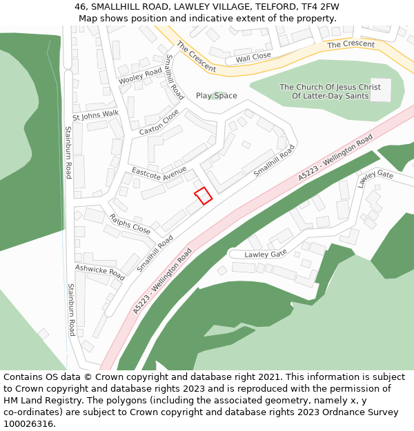 46, SMALLHILL ROAD, LAWLEY VILLAGE, TELFORD, TF4 2FW: Location map and indicative extent of plot