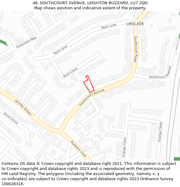 46, SOUTHCOURT AVENUE, LEIGHTON BUZZARD, LU7 2QD: Location map and indicative extent of plot