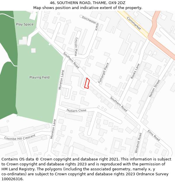 46, SOUTHERN ROAD, THAME, OX9 2DZ: Location map and indicative extent of plot