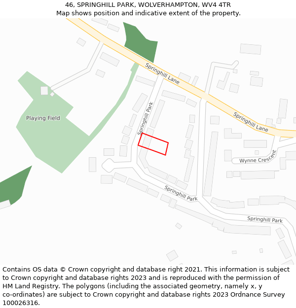 46, SPRINGHILL PARK, WOLVERHAMPTON, WV4 4TR: Location map and indicative extent of plot