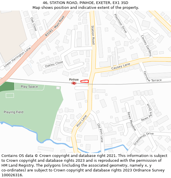 46, STATION ROAD, PINHOE, EXETER, EX1 3SD: Location map and indicative extent of plot