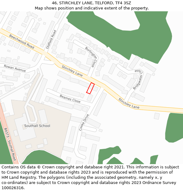 46, STIRCHLEY LANE, TELFORD, TF4 3SZ: Location map and indicative extent of plot