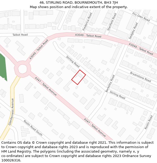 46, STIRLING ROAD, BOURNEMOUTH, BH3 7JH: Location map and indicative extent of plot