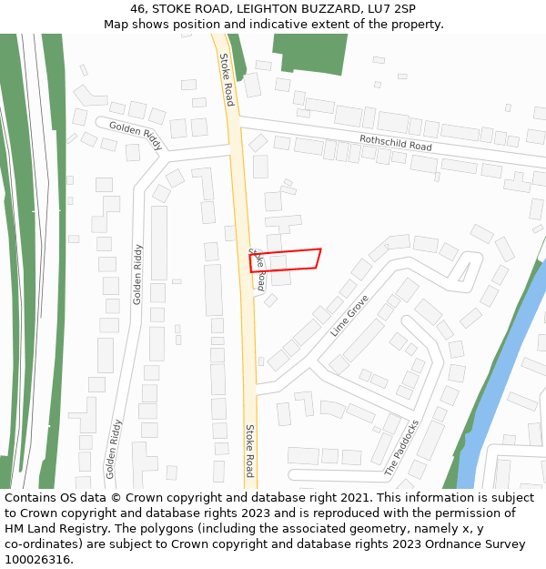 46, STOKE ROAD, LEIGHTON BUZZARD, LU7 2SP: Location map and indicative extent of plot