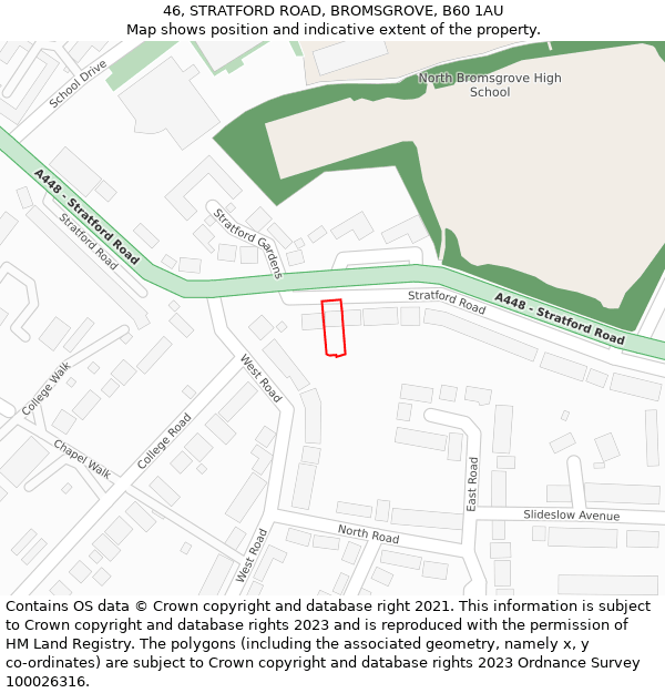 46, STRATFORD ROAD, BROMSGROVE, B60 1AU: Location map and indicative extent of plot