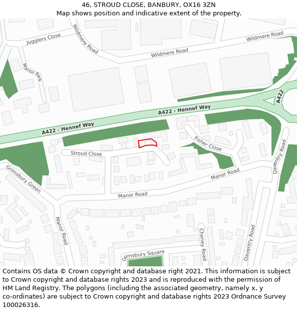 46, STROUD CLOSE, BANBURY, OX16 3ZN: Location map and indicative extent of plot