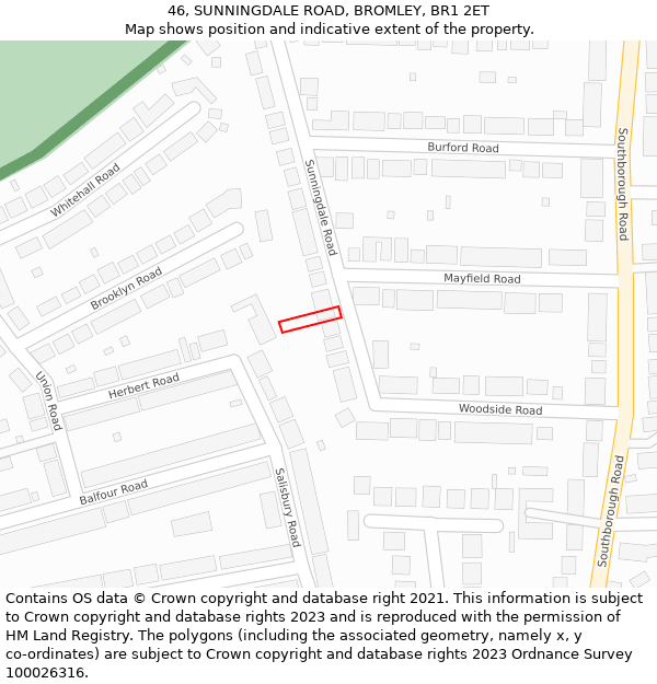 46, SUNNINGDALE ROAD, BROMLEY, BR1 2ET: Location map and indicative extent of plot
