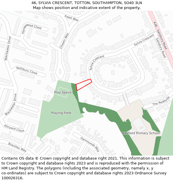 46, SYLVIA CRESCENT, TOTTON, SOUTHAMPTON, SO40 3LN: Location map and indicative extent of plot