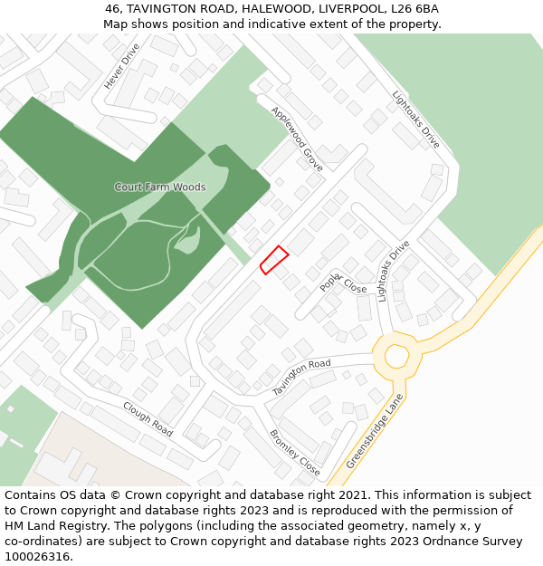 46, TAVINGTON ROAD, HALEWOOD, LIVERPOOL, L26 6BA: Location map and indicative extent of plot