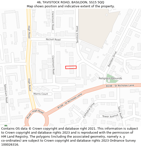 46, TAVISTOCK ROAD, BASILDON, SS15 5QQ: Location map and indicative extent of plot