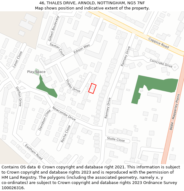 46, THALES DRIVE, ARNOLD, NOTTINGHAM, NG5 7NF: Location map and indicative extent of plot