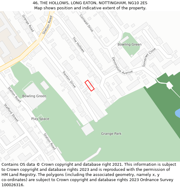 46, THE HOLLOWS, LONG EATON, NOTTINGHAM, NG10 2ES: Location map and indicative extent of plot