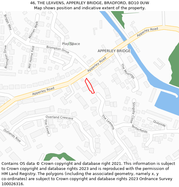 46, THE LEAVENS, APPERLEY BRIDGE, BRADFORD, BD10 0UW: Location map and indicative extent of plot