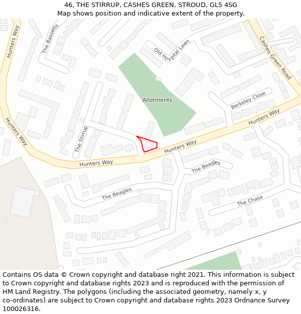 46, THE STIRRUP, CASHES GREEN, STROUD, GL5 4SG: Location map and indicative extent of plot