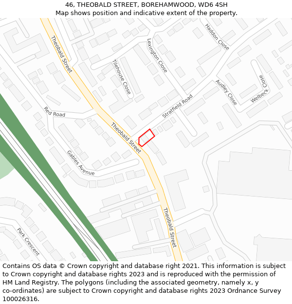 46, THEOBALD STREET, BOREHAMWOOD, WD6 4SH: Location map and indicative extent of plot