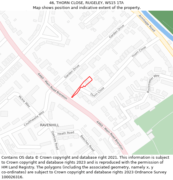 46, THORN CLOSE, RUGELEY, WS15 1TA: Location map and indicative extent of plot