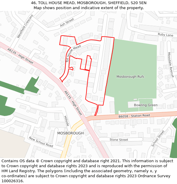 46, TOLL HOUSE MEAD, MOSBOROUGH, SHEFFIELD, S20 5EN: Location map and indicative extent of plot