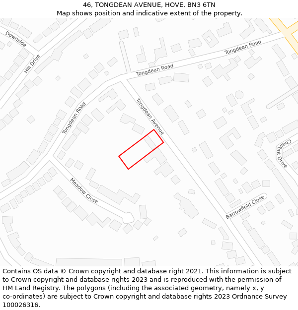 46, TONGDEAN AVENUE, HOVE, BN3 6TN: Location map and indicative extent of plot