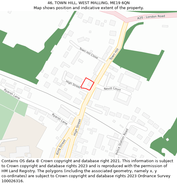 46, TOWN HILL, WEST MALLING, ME19 6QN: Location map and indicative extent of plot