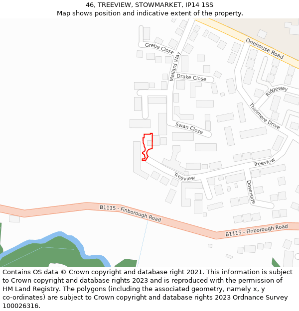 46, TREEVIEW, STOWMARKET, IP14 1SS: Location map and indicative extent of plot