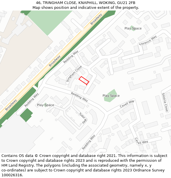 46, TRINGHAM CLOSE, KNAPHILL, WOKING, GU21 2FB: Location map and indicative extent of plot