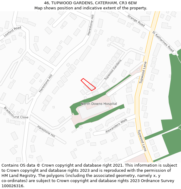 46, TUPWOOD GARDENS, CATERHAM, CR3 6EW: Location map and indicative extent of plot