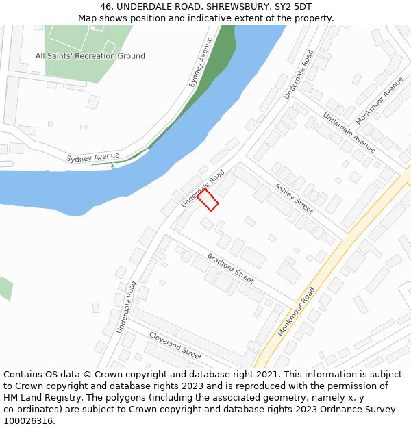 46, UNDERDALE ROAD, SHREWSBURY, SY2 5DT: Location map and indicative extent of plot