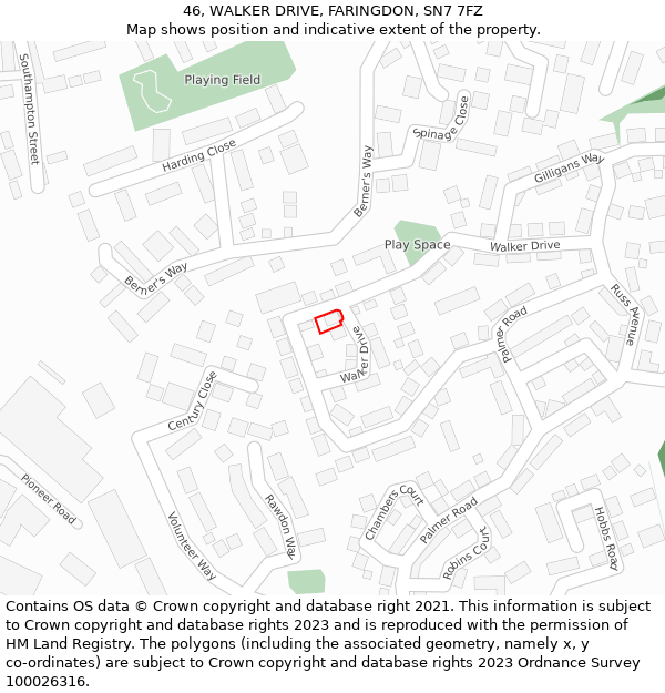 46, WALKER DRIVE, FARINGDON, SN7 7FZ: Location map and indicative extent of plot