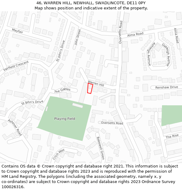 46, WARREN HILL, NEWHALL, SWADLINCOTE, DE11 0PY: Location map and indicative extent of plot